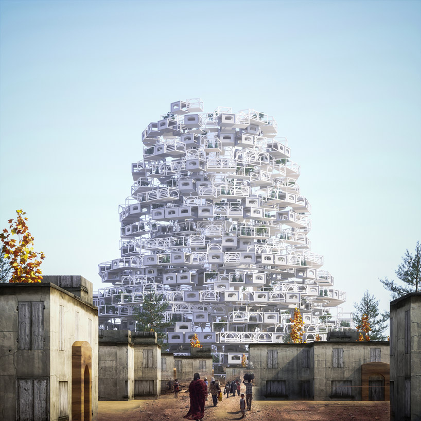 کانسپتی از برج بابل در مسابقه طراحی سکونت‌گاه‌های پس از جنگ