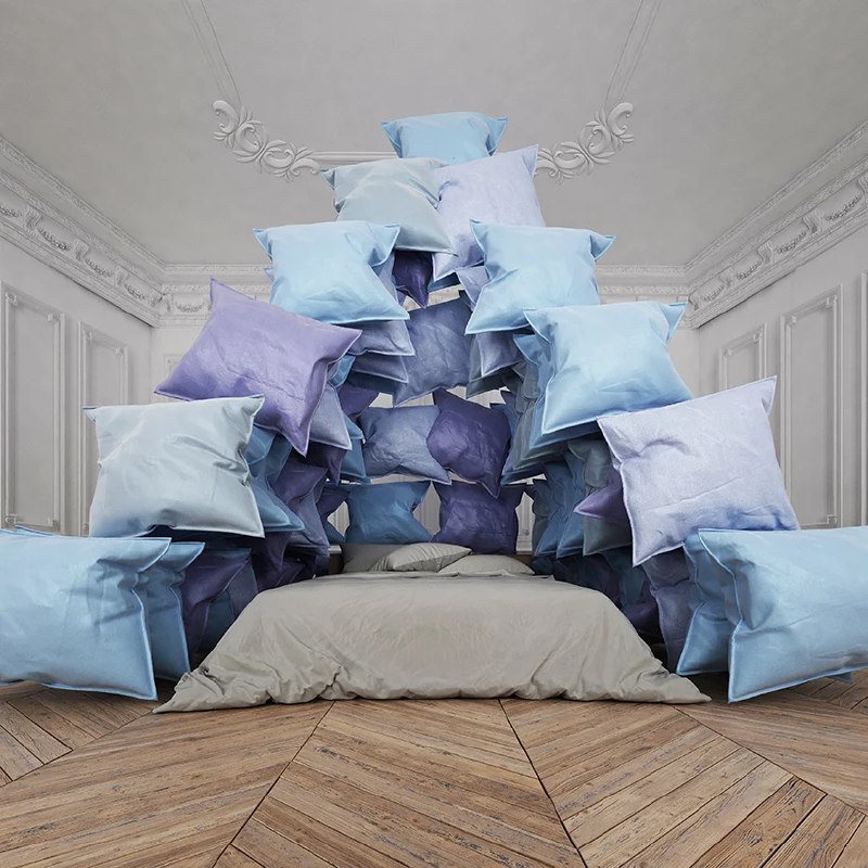 cyril lancelin imagines a pyramid of pillows as the ultimate symbol to stay home