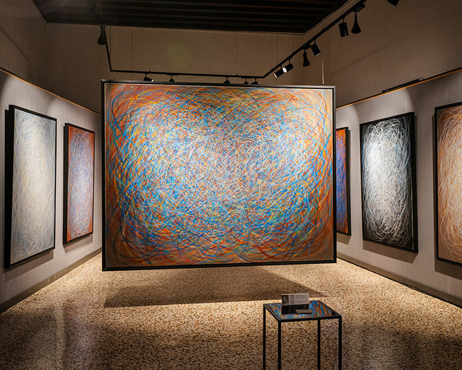 Shane guffogg`s synesthesia transforms paintings into music at venice exhibition
