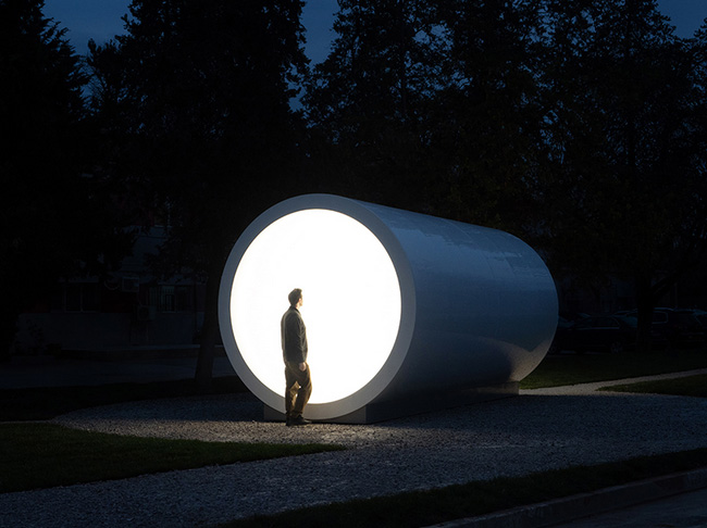 Karolina halatek`s luminous installation terminal in tirana draws on near-death experiences