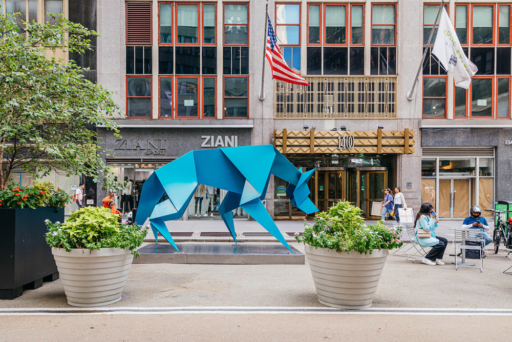 Seven origami animal steel sculpture in New York city