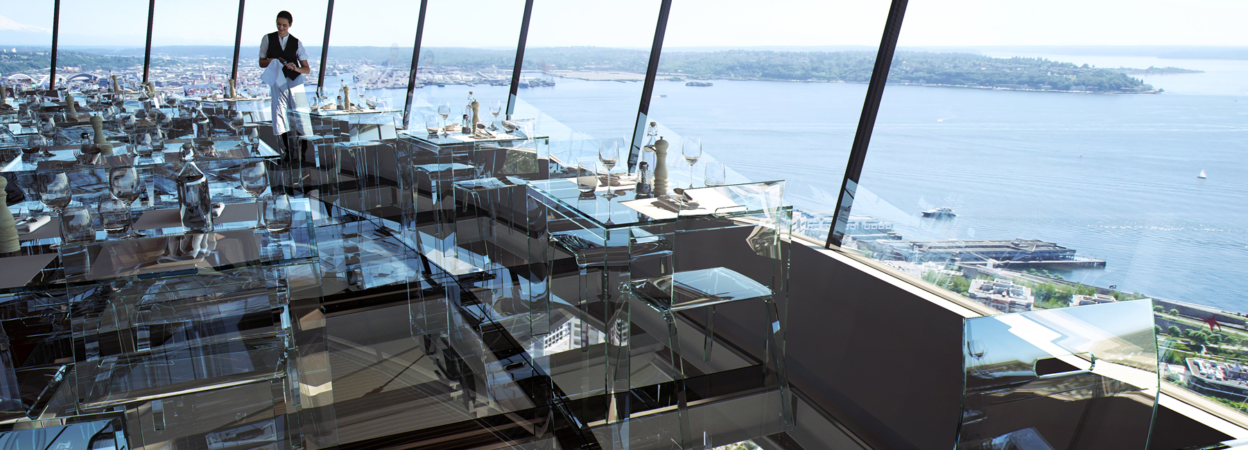 بازطراحی یک رستوران شیشه ای در ارتفاع 500 فوتی زمین