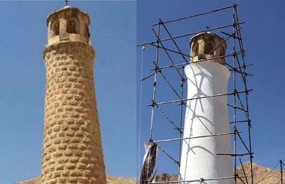 پاکسازی نمای فاقد اصالت منار مسجد پامنار