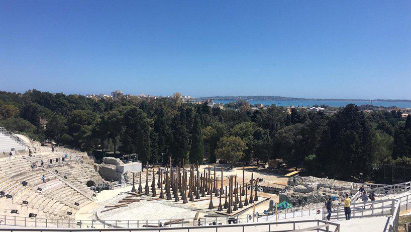 stefano boeri constructs dead forest scenography for ancient greek theater