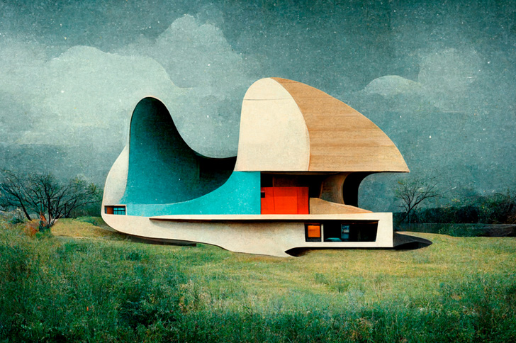 these AI-generated abstracted dwellings are composed of modernist organic forms