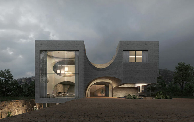 Iranian team group plans sweeping "saya villa" in fluidly sculpted stone