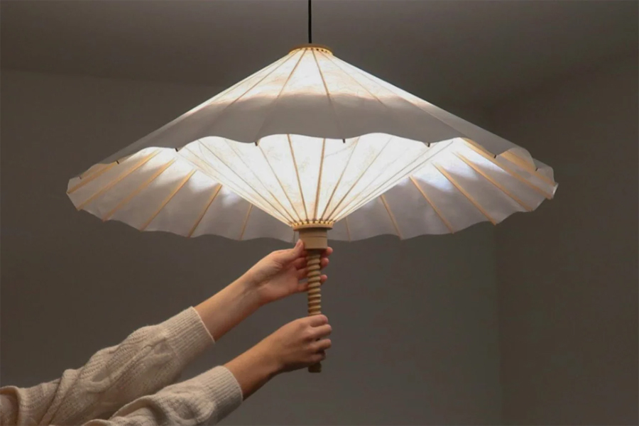 Umbrella-inspired award-winning wagasa lamp